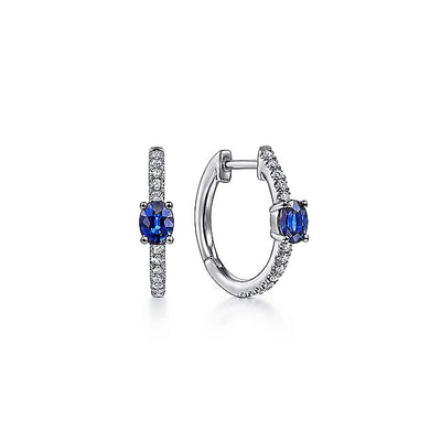 Gabriel & Co. EG13963W45SA 14K White Gold 15mm Oval Sapphire and Diamond Huggies