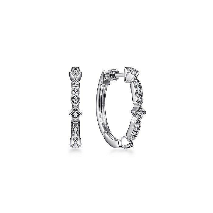 Gabriel & Co. EG13965W45JJ Vintage Inspired 14K White Gold 20mm Classic Diamond Hoop Earrings