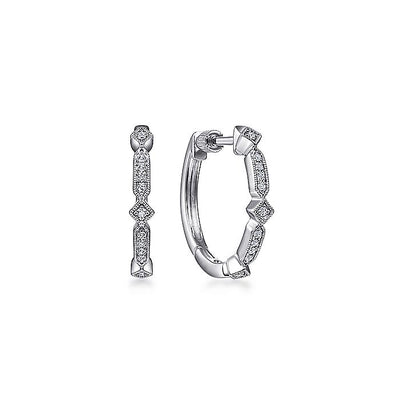 Gabriel & Co. EG13965W45JJ Vintage Inspired 14K White Gold 20mm Classic Diamond Hoop Earrings