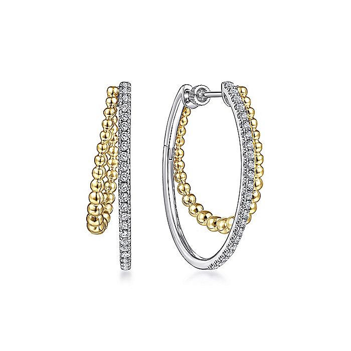 Gabriel & Co. EG13974M45JJ 14K Yellow-White Gold 30mm Split Diamond Bujukan Classic Hoop Earrings