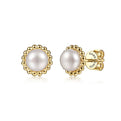 Gabriel & Co. EG14019Y4JPL 14K Yellow Gold Pearl with Beaded Frame Stud Earrings