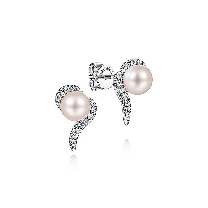 Gabriel & Co. EG14047W45PL 14K White Gold Pearl and Diamond Stud Earrings