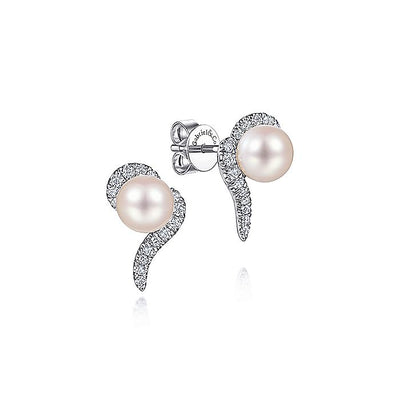 Gabriel & Co. EG14047W45PL 14K White Gold Pearl and Diamond Stud Earrings