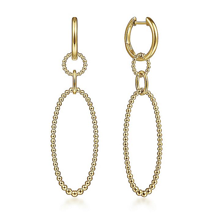 Gabriel & Co. EG14188Y4JJJ 14K Yellow Gold Huggies with Bujukan Ball Oval Drops