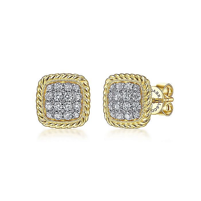 Gabriel & Co. EG14258Y45JJ 14K Yellow Gold Cushion Shape Pavé Diamond Stud Earrings