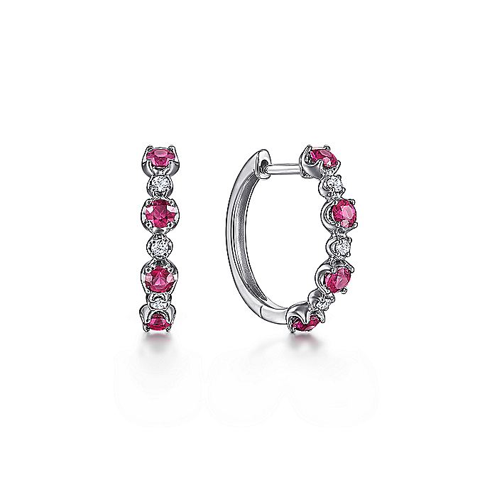 Gabriel & Co. EG14271W45RA 14K White Gold 15MM Diamond and Ruby Earrings