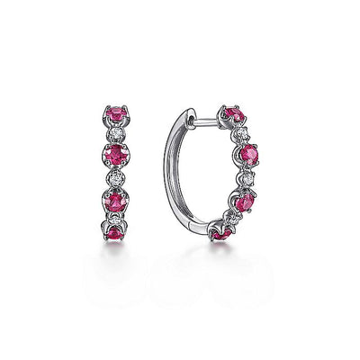 Gabriel & Co. EG14271W45RA 14K White Gold 15MM Diamond and Ruby Earrings