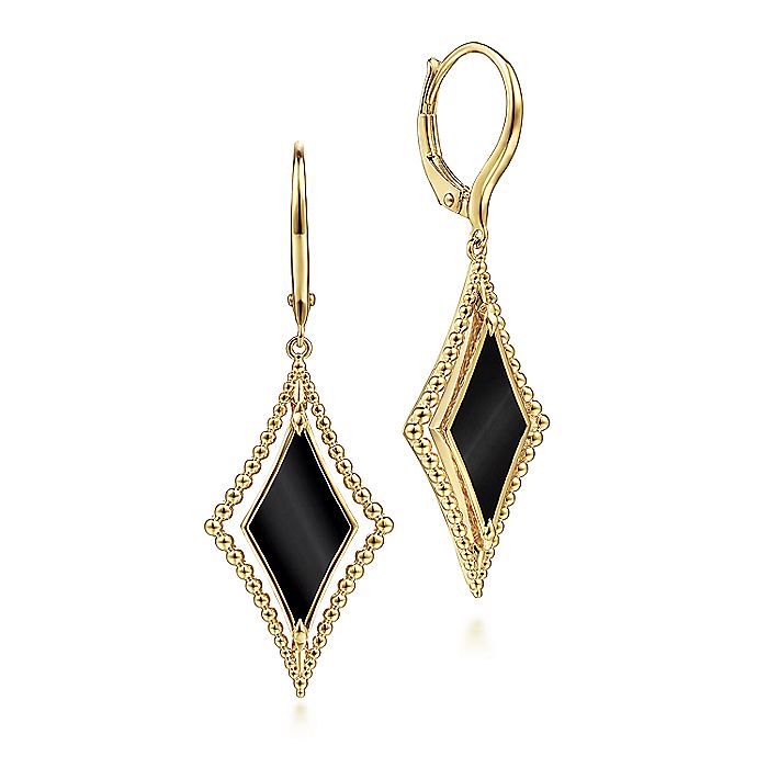 Gabriel & Co. EG14502Y4JOX 14K Yellow Gold Bujukan Kite Drop Earrings with Onyx Inlay