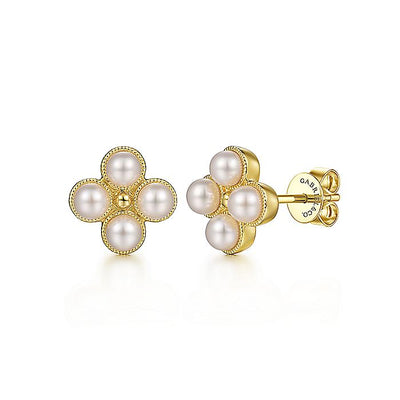 Gabriel & Co. EG14578Y4JPL 14K Yellow Gold Pearl Bujukan Stud Earrings