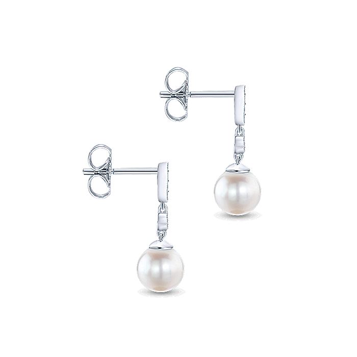 Gabriel & Co. EG9902W45PL 14K White Gold Vintage Inspired Style Diamond Pearl Drop Earrings