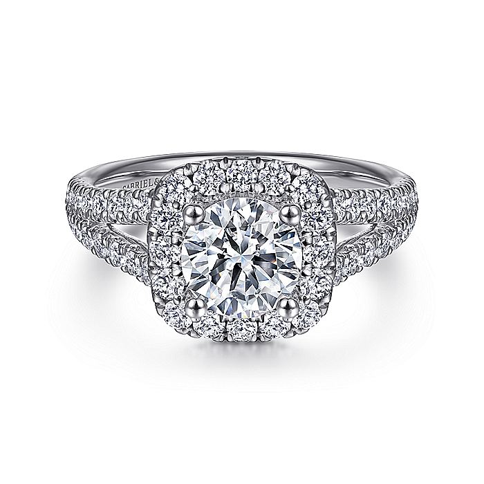 Gabriel & Co. ER10252W44JJ 14K White Gold Cushion Halo Round Diamond Engagement Ring