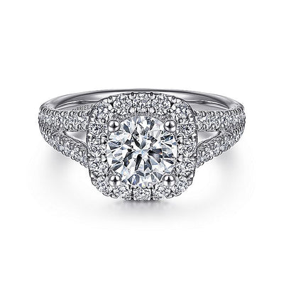 Gabriel & Co. ER10252W44JJ 14K White Gold Cushion Halo Round Diamond Engagement Ring