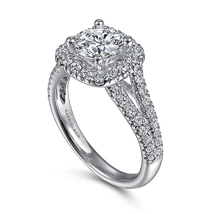 Gabriel & Co. ER10252W44JJ 14K White Gold Cushion Halo Round Diamond Engagement Ring