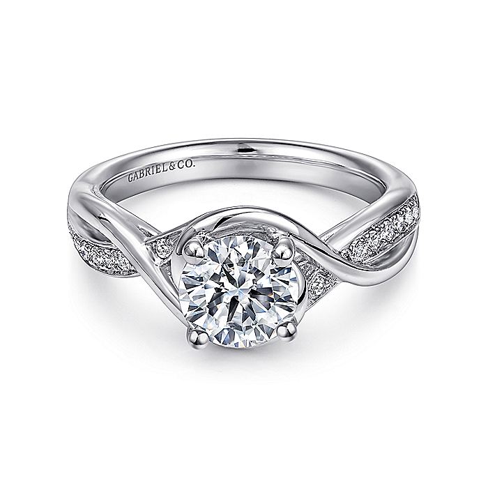 Gabriel & Co. ER10315W44JJ 14K White Gold Round Twisted Diamond Engagement Ring