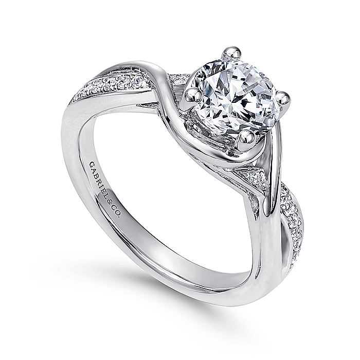 Gabriel & Co. ER10315W44JJ 14K White Gold Round Twisted Diamond Engagement Ring