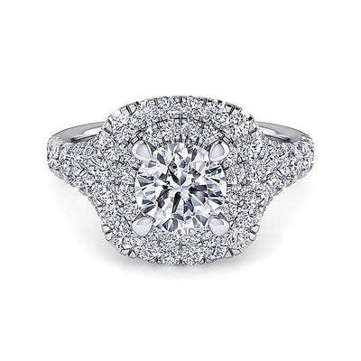 Gabriel & Co. ER10754R6W44JJ 14k White Gold Cushion Double Halo Round Diamond Engagement Ring