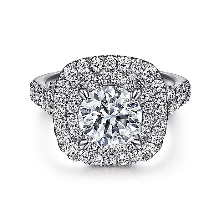 Gabriel & Co. ER10754R8W44JJ 14K White Gold Round Double Halo Diamond Engagement Ring