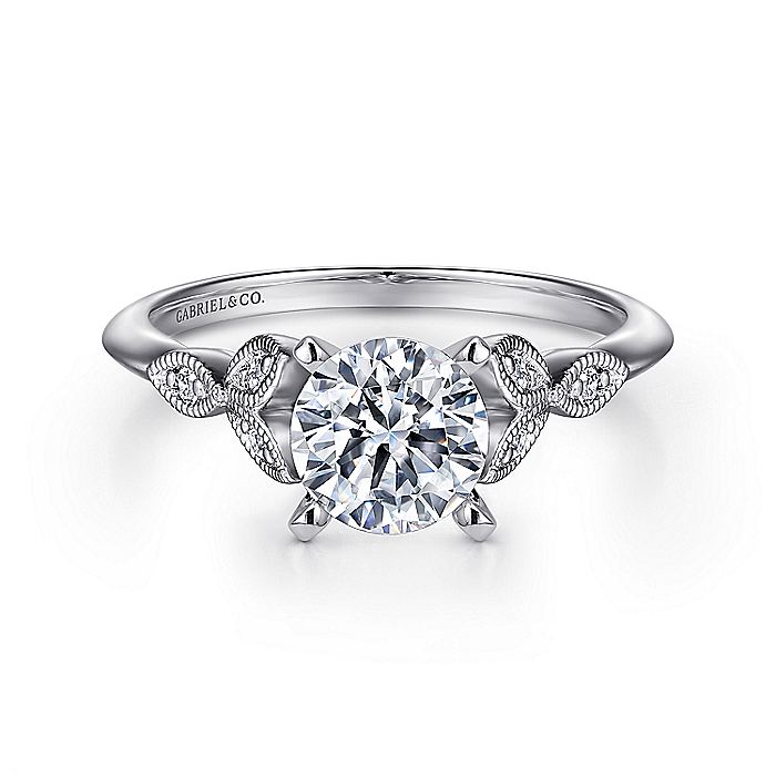 Gabriel & Co. ER11747R4W44JJ Vintage Inspired 14K White Gold Split Shank Round Diamond Engagement Ring