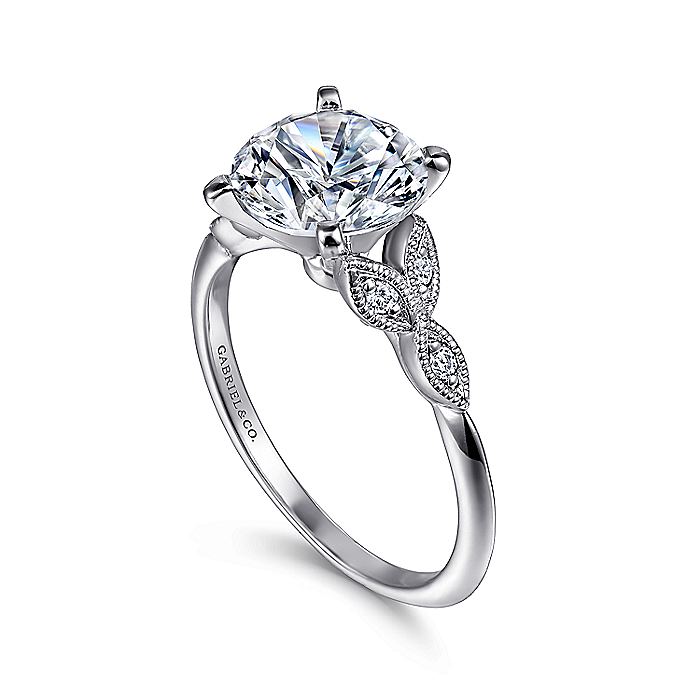 Gabriel & Co. ER11747R4W44JJ Vintage Inspired 14K White Gold Split Shank Round Diamond Engagement Ring