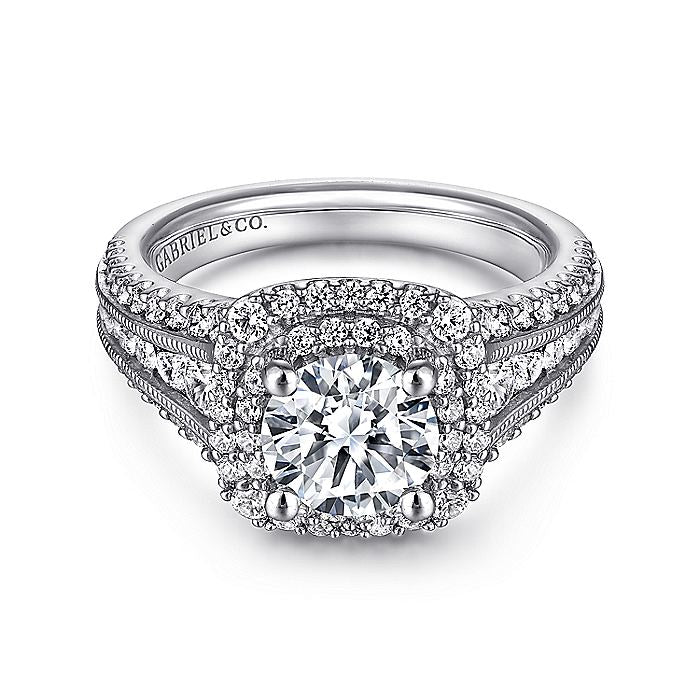 Gabriel & Co. ER11760R4PT4JJ Platinum Round Double Halo Round Double Halo Diamond Engagement Ring