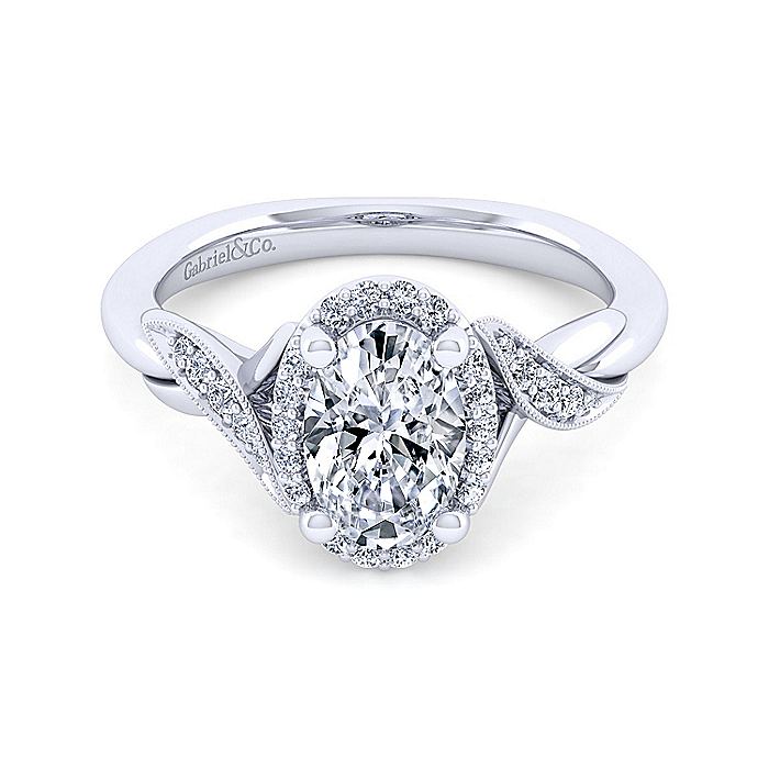 Gabriel & Co. ER11828O6W44JJ Vintage Inspired 14K White Gold Oval Halo Diamond Engagement Ring