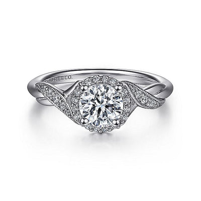 Gabriel & Co. ER11828R3W44JJ Vintage Inspired 14K White Gold Round Halo Diamond Engagement Ring