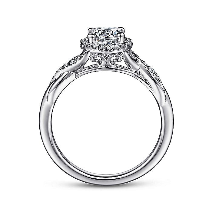 Gabriel & Co. ER11828R3W44JJ Vintage Inspired 14K White Gold Round Halo Diamond Engagement Ring