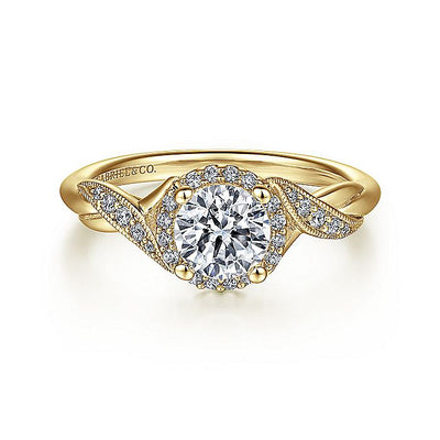 Gabriel & Co. ER11828R3Y44JJ Vintage Inspired 14K Yellow Gold Round Halo Diamond Engagement Ring