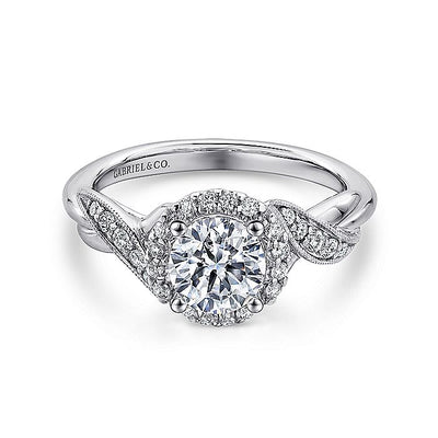 Gabriel & Co. ER11828R4W44JJ Vintage Inspired 14K White Gold Round Halo Diamond Engagement Ring