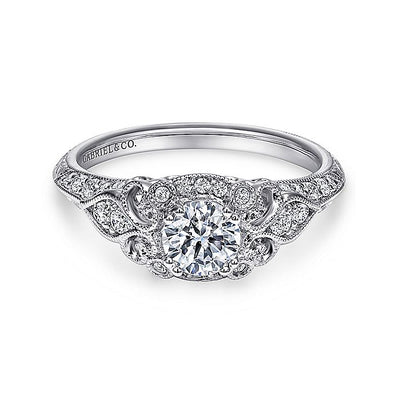 Gabriel & Co. ER11865R0W44JJ Unique 14K White Gold Vintage Inspired Diamond Halo Engagement Ring