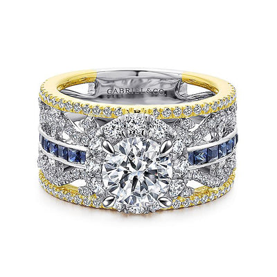 Gabriel & Co. ER12189R4M44SA 14K White-Yellow Gold Round Halo Sapphire and Diamond Engagement Ring