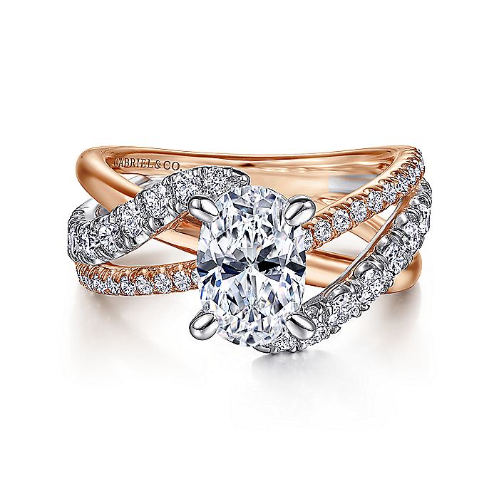 Gabriel & Co. ER12337O6T44JJ 14K White-Rose Gold Oval Diamond Free Form Engagement Ring