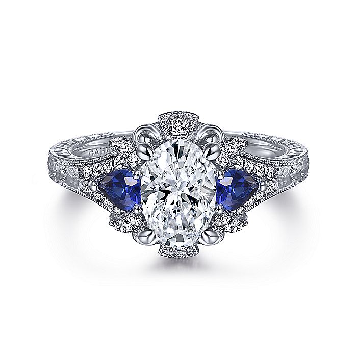 Gabriel & Co. ER12582O4W44SA 14K White Gold Oval Sapphire and Diamond Engagement Ring