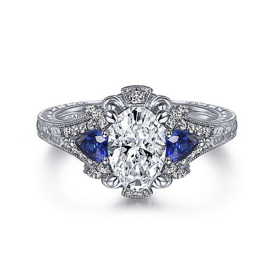 Gabriel & Co. ER12582O4W44SA 14K White Gold Oval Sapphire and Diamond Engagement Ring