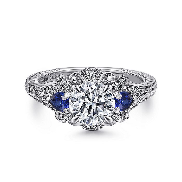 Gabriel & Co. ER12582R4W44SA 14K White Gold Round Sapphire and Diamond Engagement Ring