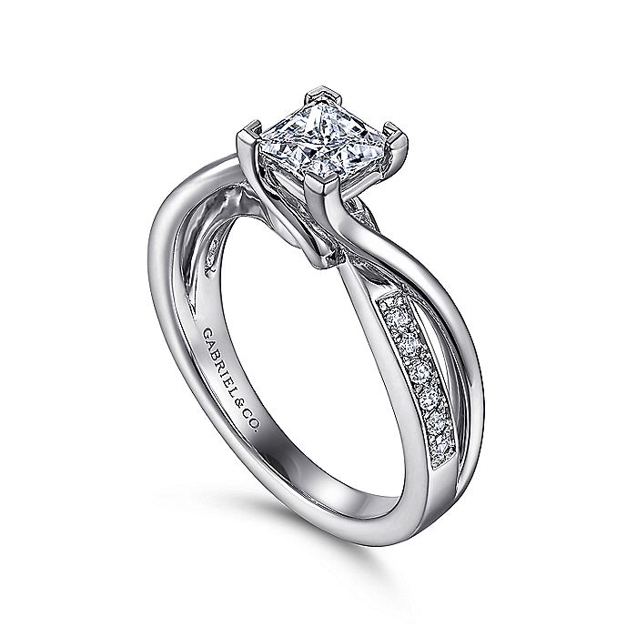 Gabriel & Co. ER13449W44JJ 14K White Gold Princess Cut Twisted Diamond Engagement Ring