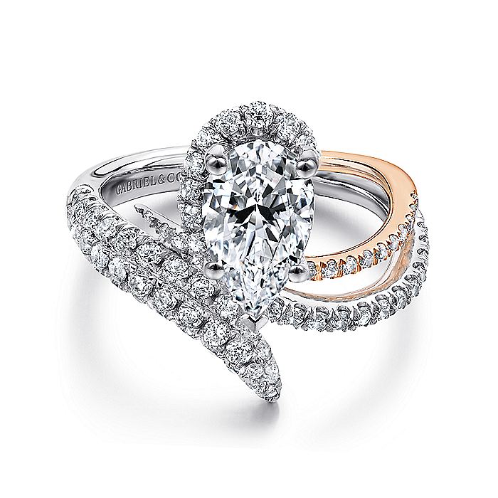 Gabriel & Co. ER13668P6T44JJ 14K White-Rose Gold Pear Shape Halo Diamond Engagement Ring