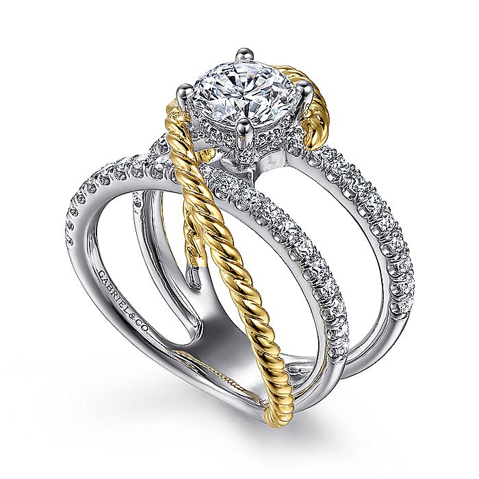 Gabriel & Co. ER14052R4M44JJ 14K White-Yellow Gold Free Form Round Diamond Engagement Ring