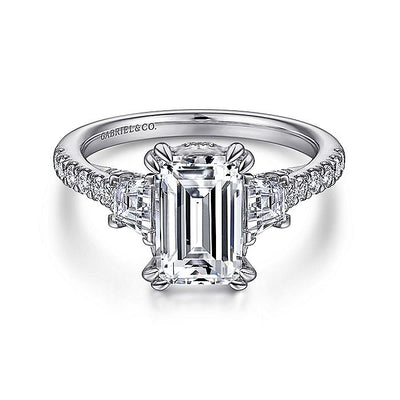 Gabriel & Co. ER14070E6W44JJ 14K White Gold Emerald Cut Three Stone Diamond Engagement Ring