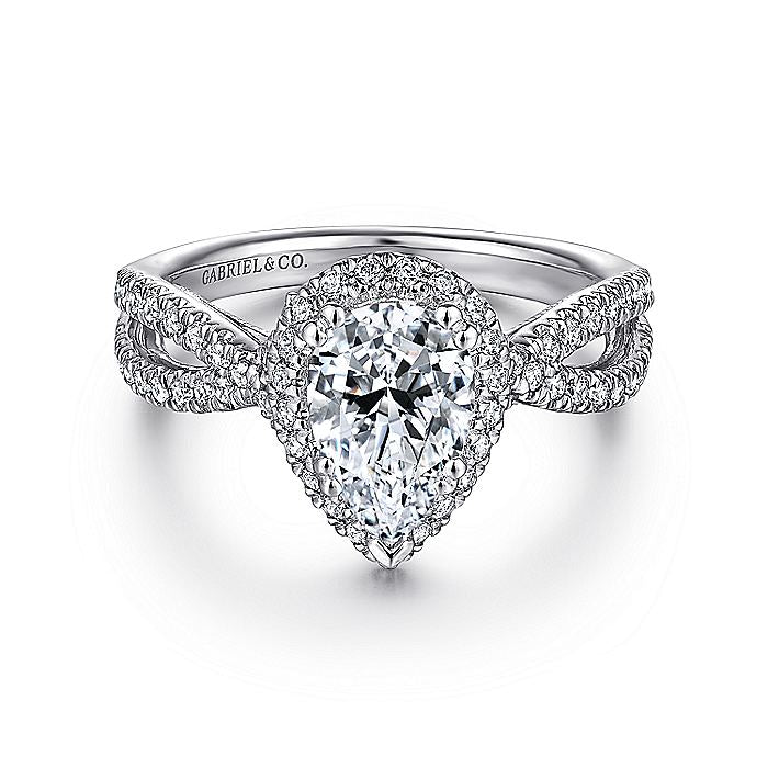 Gabriel & Co. ER14425P4W44JJ 14K White Gold Pear Shape Halo Diamond Engagement Ring