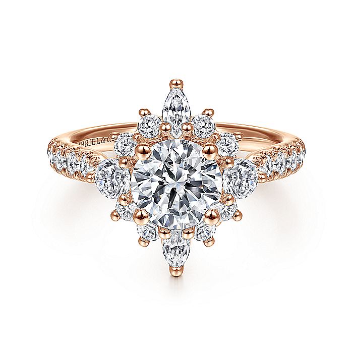 Gabriel & Co. ER14450R4K44JJ Unique 14K Rose Gold Halo Diamond Engagement Ring