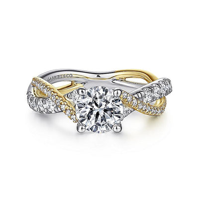 Gabriel & Co. ER14460R4M44JJ 14K White-Yellow Gold Round Diamond Twisted Engagement Ring