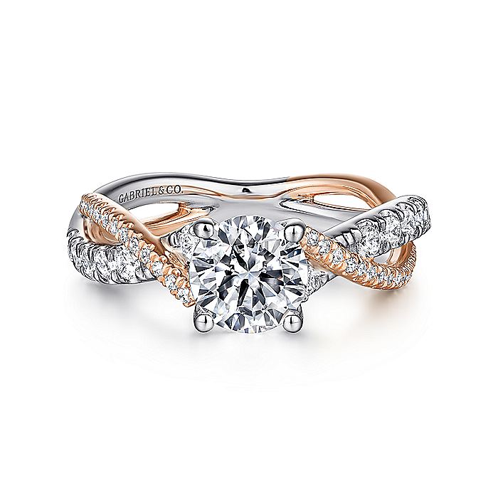 Gabriel & Co. ER14460R4T44JJ 14K White-Rose Gold Round Diamond Twisted Engagement Ring