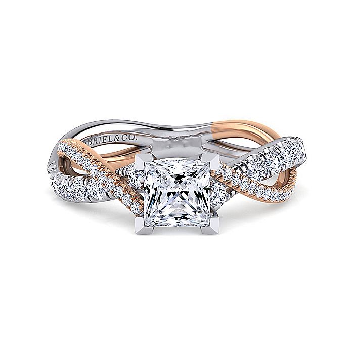 Gabriel & Co. ER14460S4T44JJ 14K White-Rose Gold Princess Cut Diamond Twisted Engagement Ring