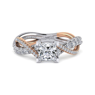 Gabriel & Co. ER14460S4T44JJ 14K White-Rose Gold Princess Cut Diamond Twisted Engagement Ring