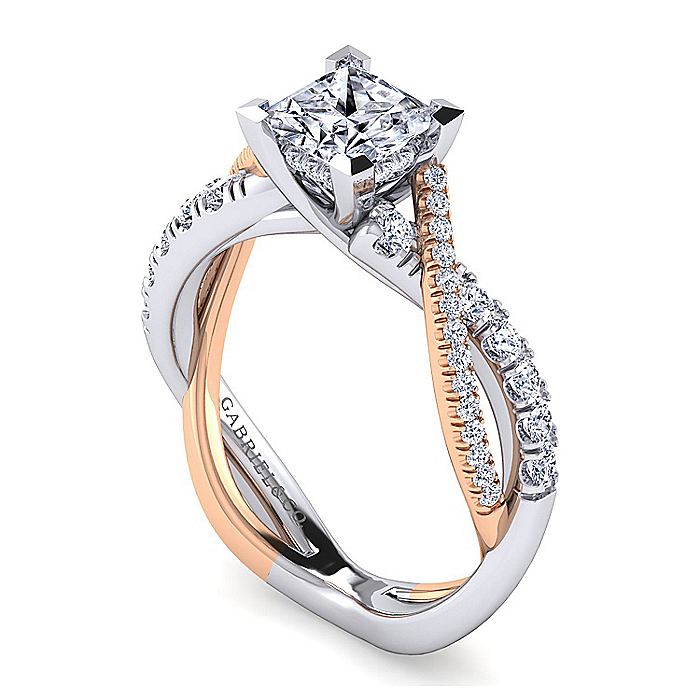 Gabriel & Co. ER14460S4T44JJ 14K White-Rose Gold Princess Cut Diamond Twisted Engagement Ring