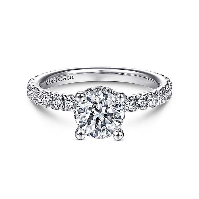 Gabriel & Co. ER14649R4W44JJ 14K White Gold Hidden Halo Round Diamond Engagement Ring