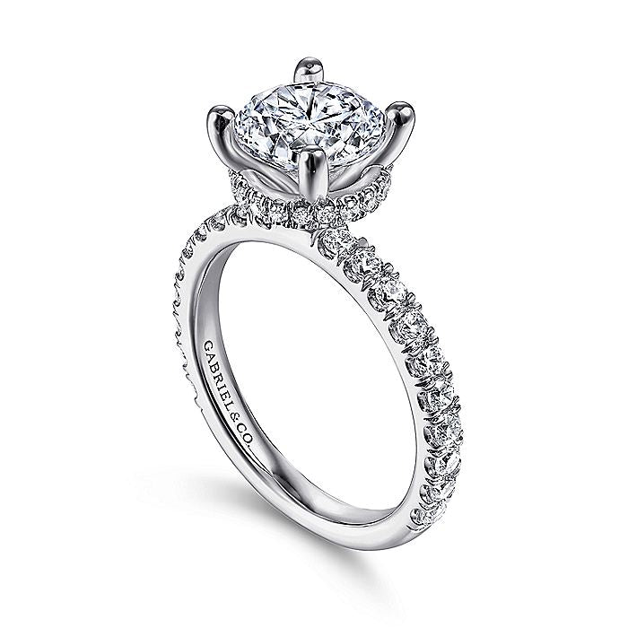 Gabriel & Co. ER14649R8W44JJ 14K White Gold Hidden Halo Round Diamond Engagement Ring