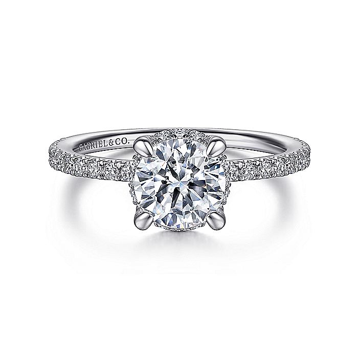 Gabriel & Co. ER14719R4W44JJ 14K White Gold Hidden Halo Round Diamond Engagement Ring