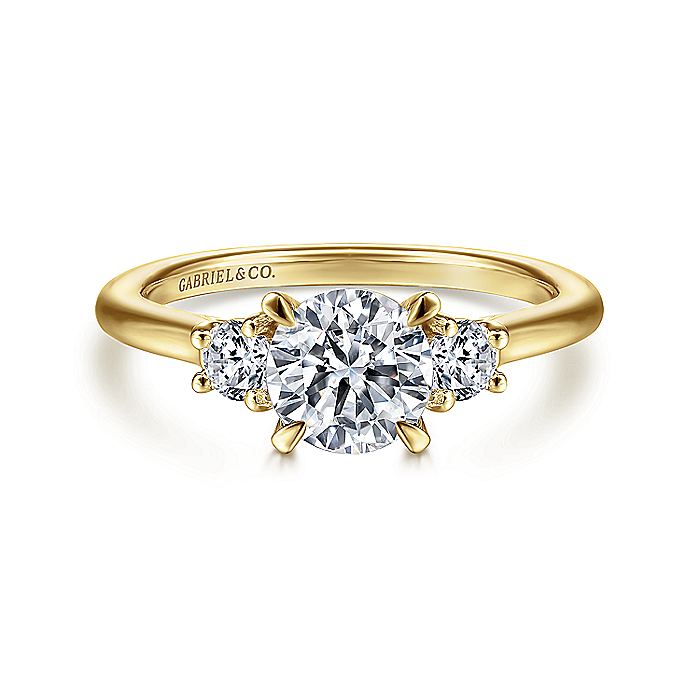 Gabriel & Co. ER14745R4Y44JJ 14K Yellow Gold Round Three Stone Diamond Engagement Ring